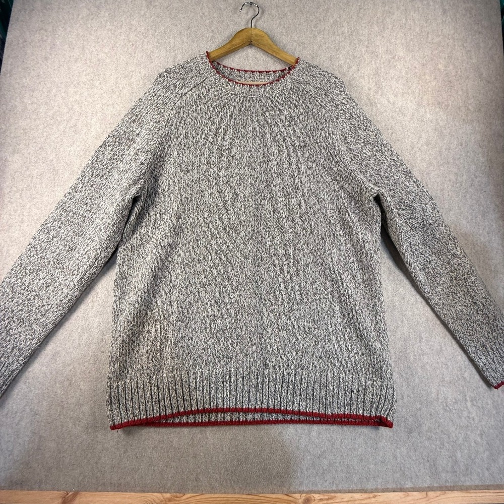 Eddie Bauer Mens XL Lambswool Blend Marled Gray Red Trim Crewneck Sweater